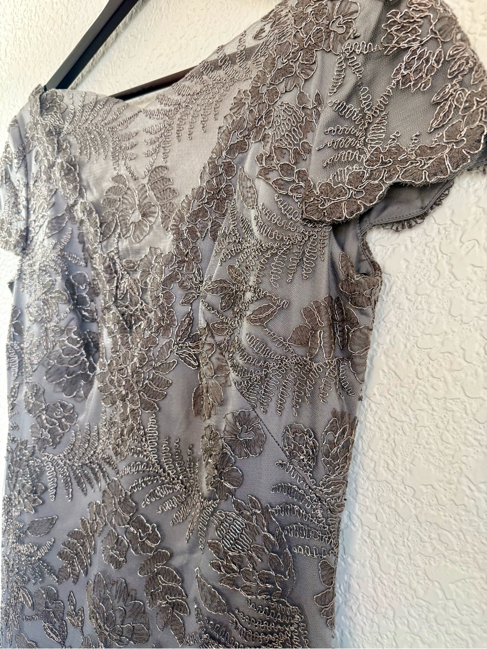 Tadashi Shoji Pemba Lace Sheath Dress | Metallic Smoke Embroidered Illusion Dres - Picture 3 of 13